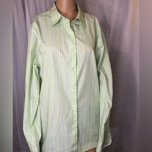 Fox croft, green white striped dress blouse, size 12